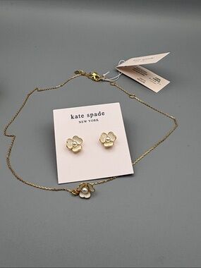 kate spade Gold and White Flower Necklace & Earring Set